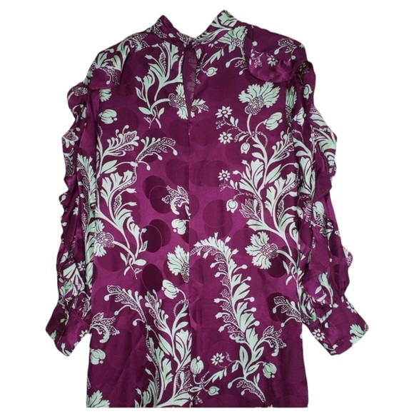 J. Crew Collection Silk Ruffle Sleeve High-Neck Dress Purple Floral Size 4 NWT - Picture 13 of 16